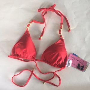 Lady Lux red triangle top with gold chain detail